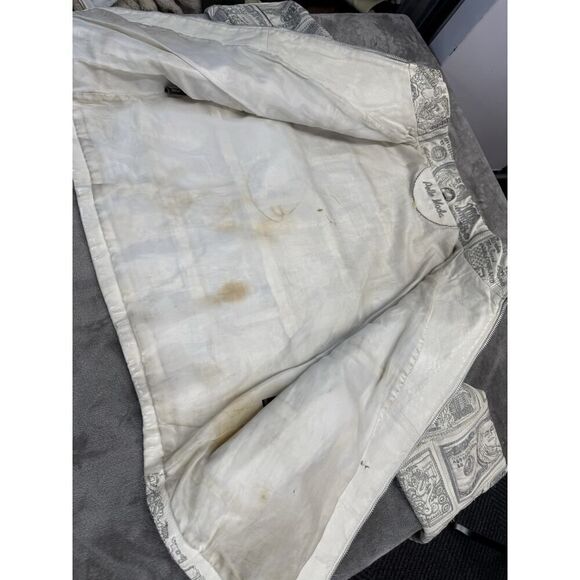 VTG RARE 90s Pelle Moda White Leather Money Print Jacket Sz L Currency $$$ - Picture 15 of 16
